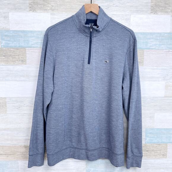 Vineyard Vines 1/4 Zip Pique Pullover Sweatshirt Blue Mock Neck Mens Large - Picture 1 of 6